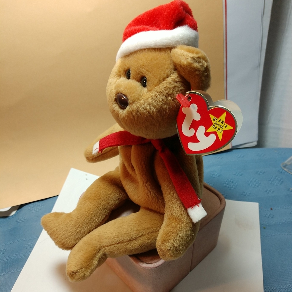 TY Original 1997 Teddy-Beanie Baby Christmas Holiday Bear Wearing Santa Hat…